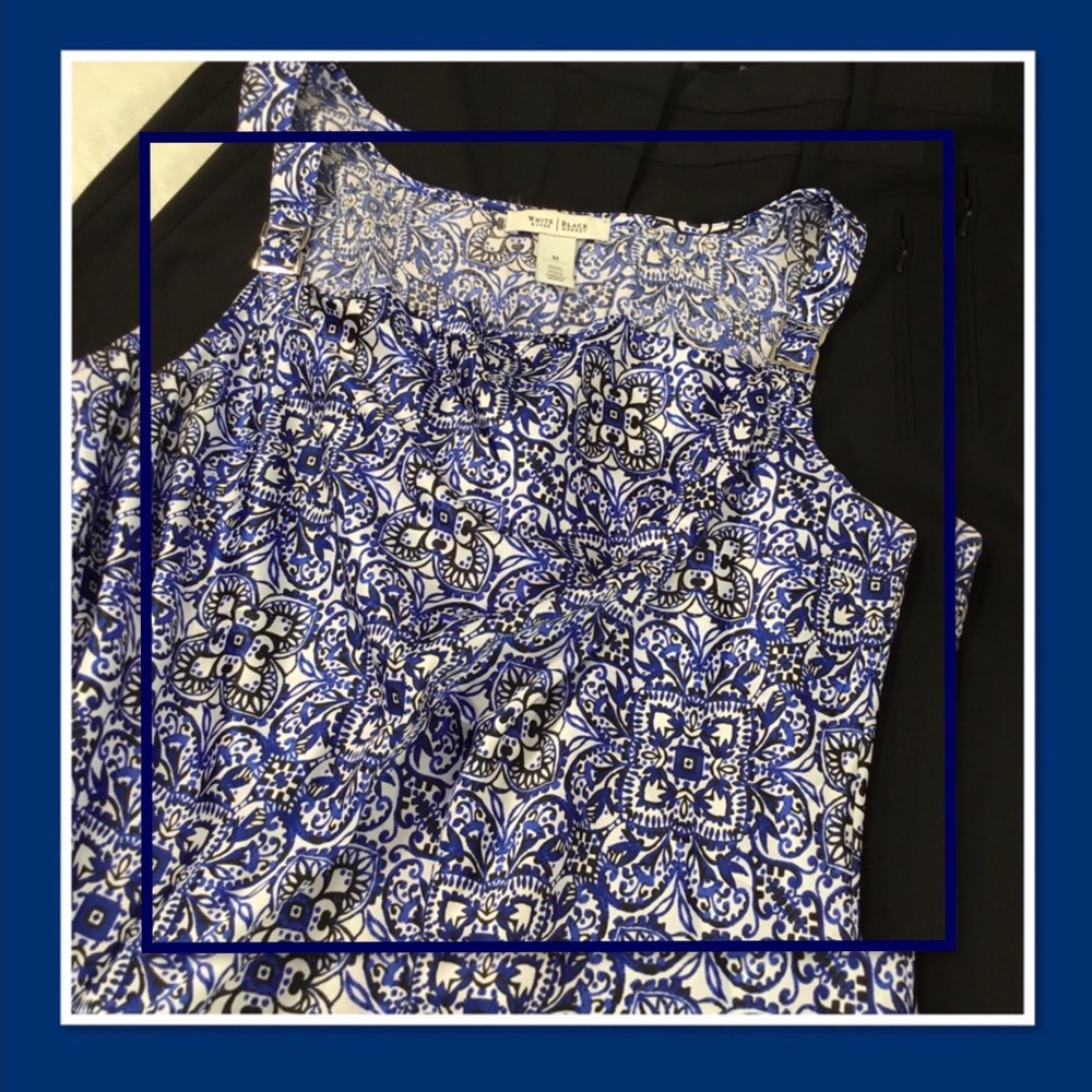 WHBM WOMENS SLEEVELESS TOP BLUE BLACK & WHITE M
